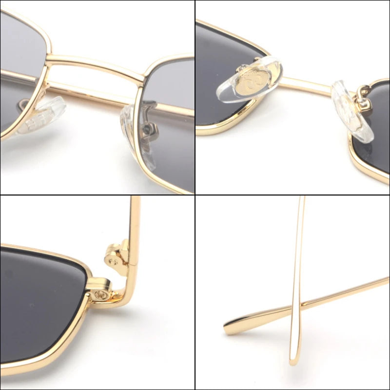 Vintage Small Narrow Rectangle Sunglasses Women Men Brand Red Clear Lens Skinny Slim Wire Retro Hip Hop Sun Glasses Shades OM522