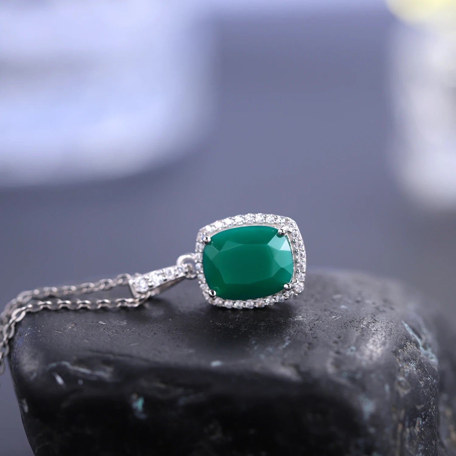 GEM'S BALLET  3.67Ct Natural Green Agate Gemstone Pendant Necklace For Women 925 Sterling Silver Fine Jewelry Drop Shipping