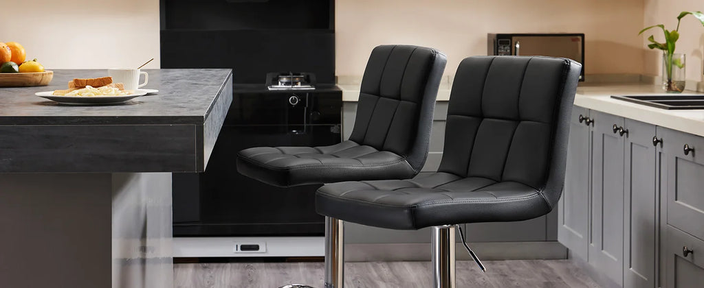 JHK PU Leather Bar Stools Set of 2,Upholstered Counter Height Bar Stools,SGS Certified Gas Gylinder Comfortbale Backrest