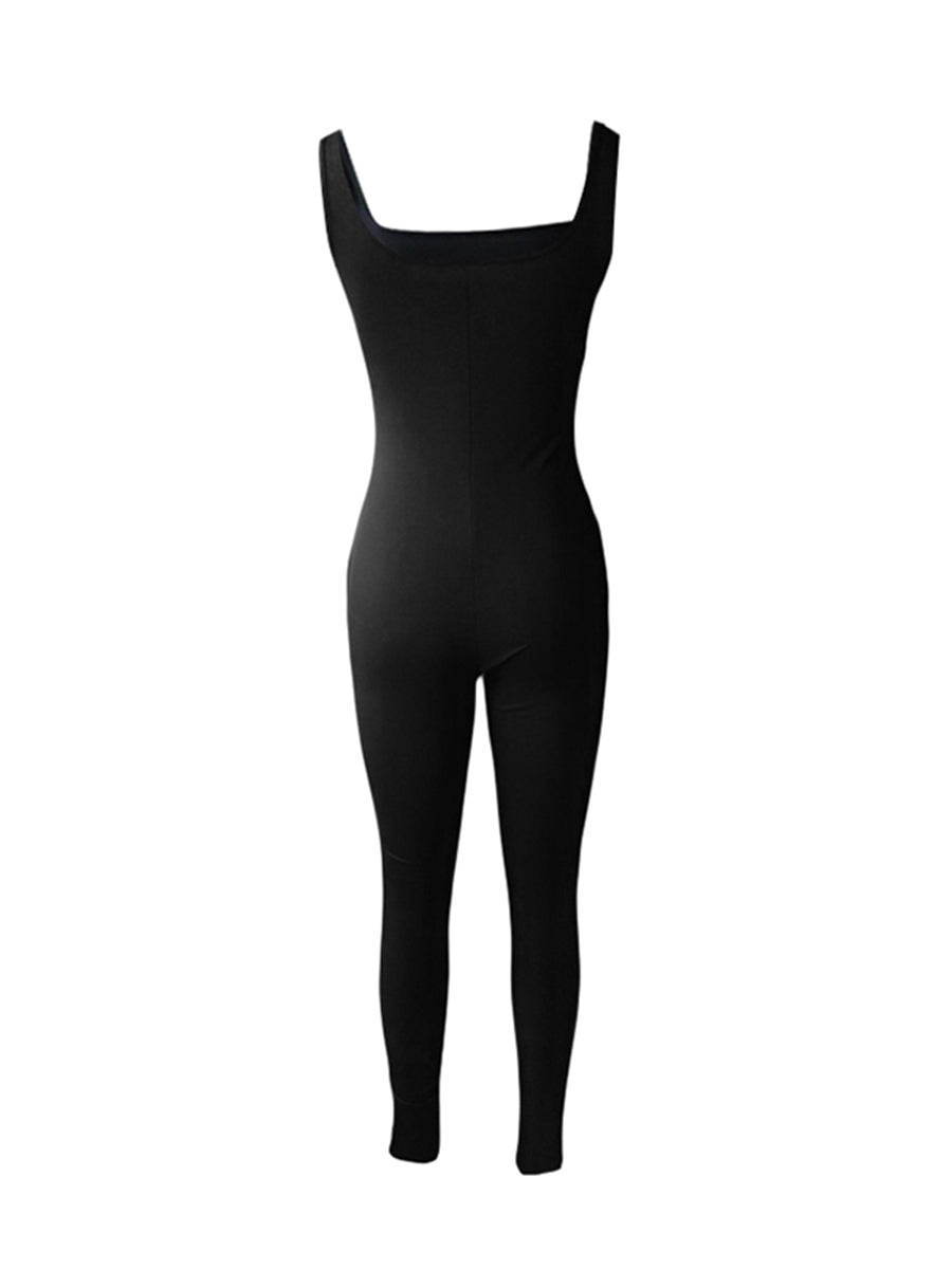 Women Sleeveless Bodycon Jumpsuit Summer Solid Color U-neck Romper Pants Streetwear Clubwear