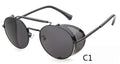 WHO CUTIE 2025 Round Steampunk Goggles Sunglasses Men Brand Designer Vintage Retro Circle Metal Iron Man Punk Sun Glasses OM143