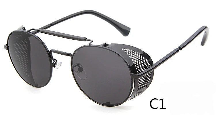 WHO CUTIE 2025 Round Steampunk Goggles Sunglasses Men Brand Designer Vintage Retro Circle Metal Iron Man Punk Sun Glasses OM143