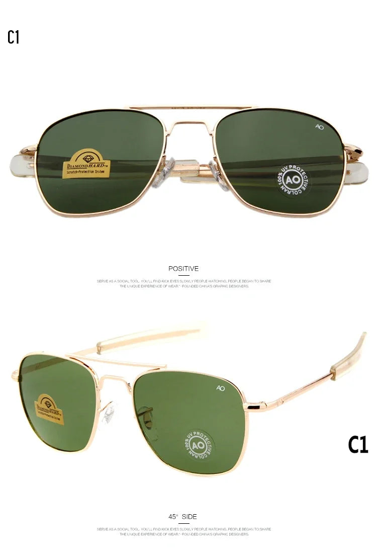 WHO CUTIE 2025 MILITARY Pilot Sunglasses Men Brand Design American Optical Lens AO Eyewear Square Army Sun Glasses Male UV400