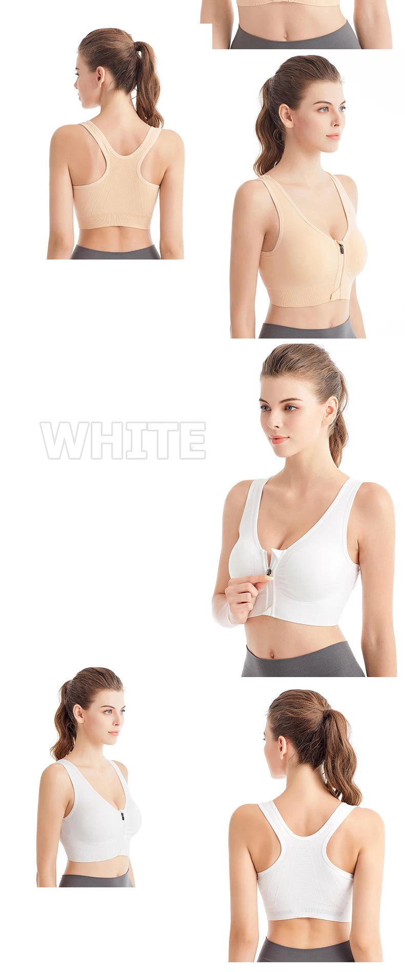Running Fitness Sports Bra Front Zipper Women's Underwear Shockproof without Underwire Bralette Breathable Seamless Brassiere