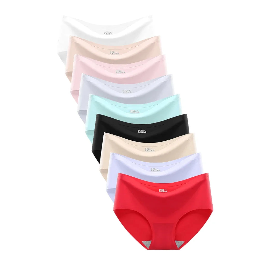 9-Pack Seamless Women’s Underwear, Ice Silk Mid Waist Briefs Set, Soft Comfortable Panties for Daily Wear