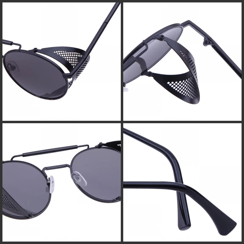 WHO CUTIE 2025 Round Steampunk Goggles Sunglasses Men Brand Designer Vintage Retro Circle Metal Iron Man Punk Sun Glasses OM143