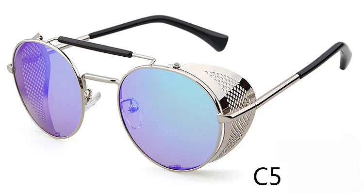 WHO CUTIE 2025 Round Steampunk Goggles Sunglasses Men Brand Designer Vintage Retro Circle Metal Iron Man Punk Sun Glasses OM143