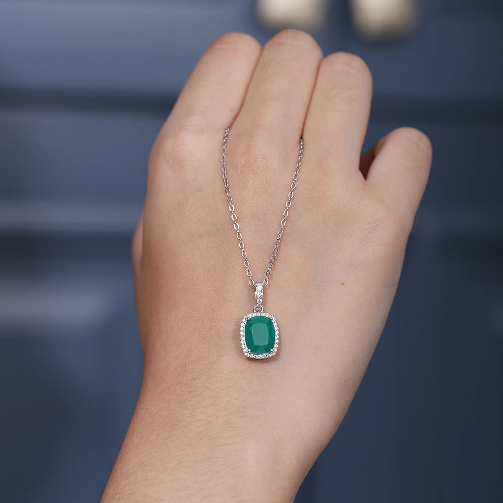 GEM'S BALLET  3.67Ct Natural Green Agate Gemstone Pendant Necklace For Women 925 Sterling Silver Fine Jewelry Drop Shipping
