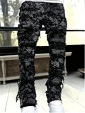 2026 New Men's Straight-Leg Jeans, Street Fashion Stretch Casual Jacquard Denim, Hip-Hop Street Style Jeans