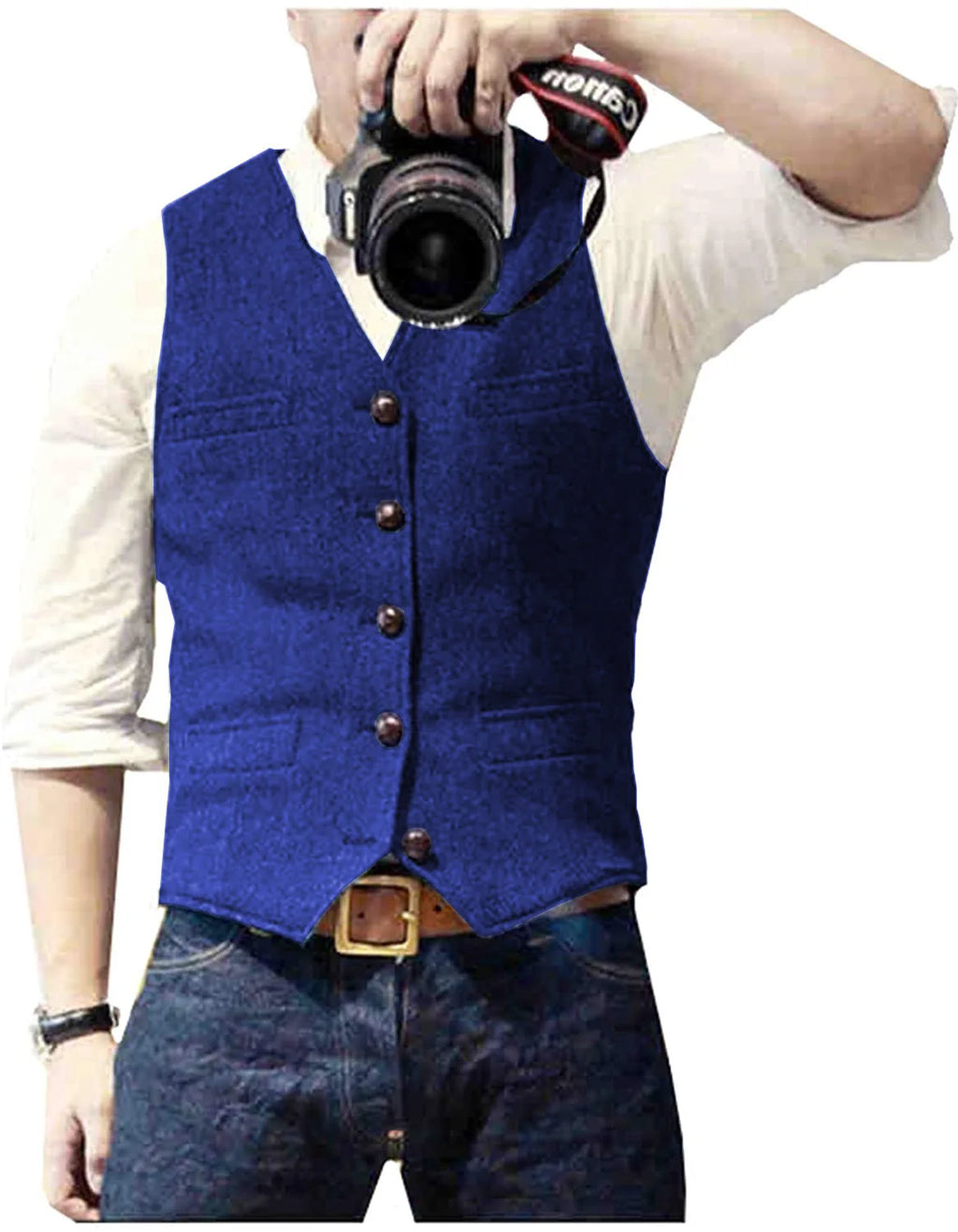 Men's Suit Vest V Neck Wool Herringbone Tweed Casual Waistcoat Formal Business Vest Groomman For Green/Black/Brown/Coffee