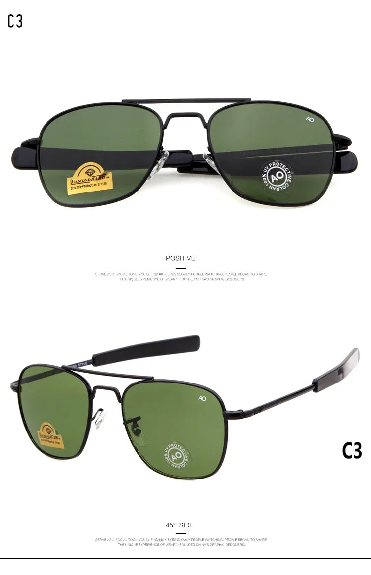 WHO CUTIE 2025 MILITARY Pilot Sunglasses Men Brand Design American Optical Lens AO Eyewear Square Army Sun Glasses Male UV400