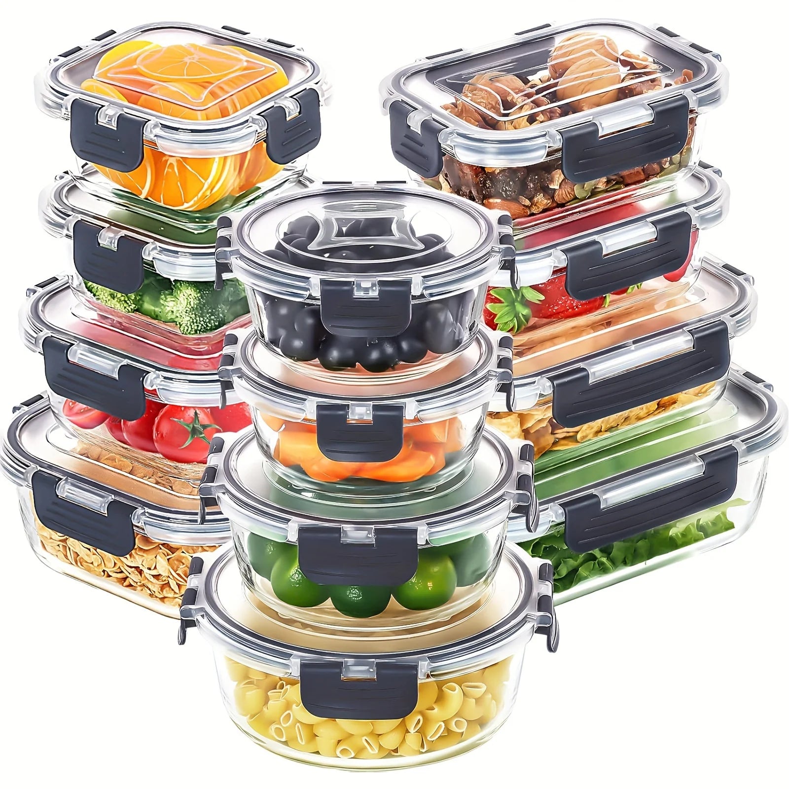 12pcs Glass Food Storage Containers with Lids, Meal Prep, Pantry Kitchen Storage Containers for Lunch, Leak Proof