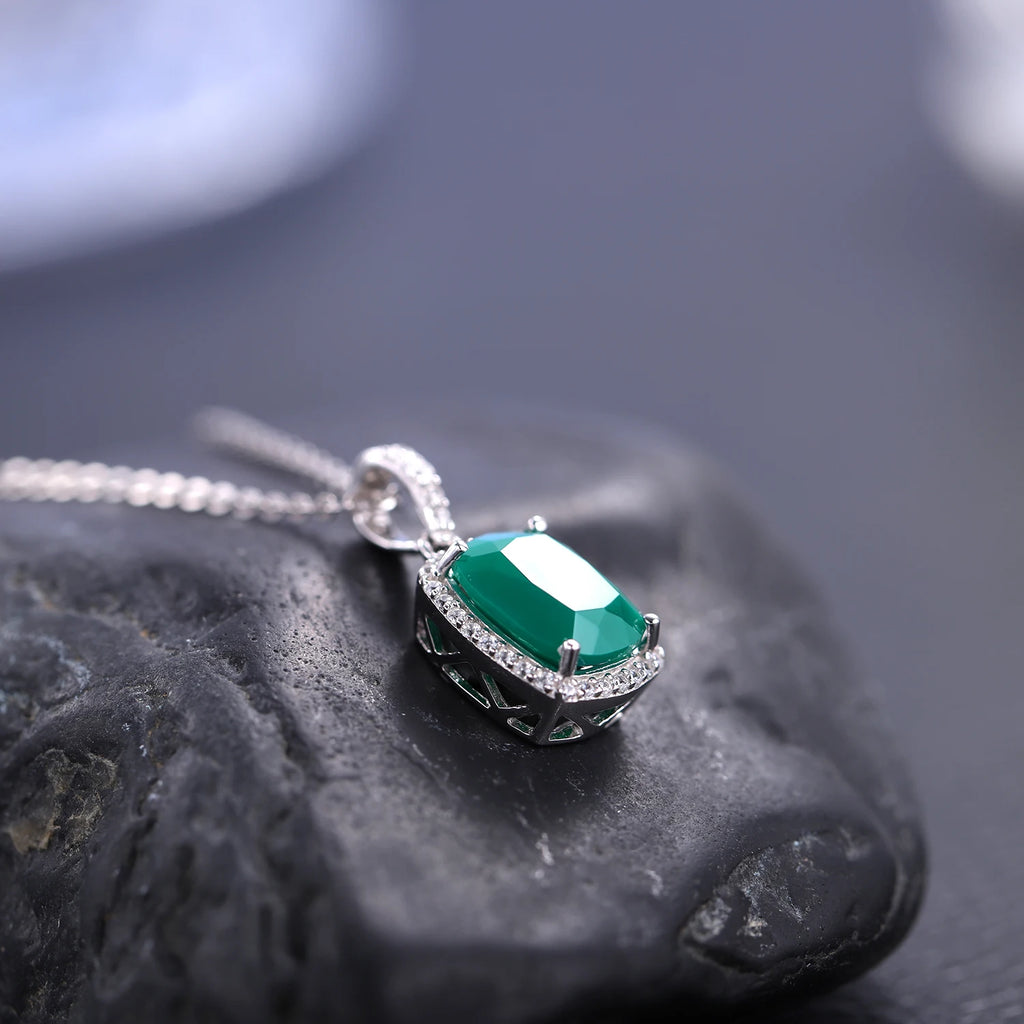 GEM'S BALLET  3.67Ct Natural Green Agate Gemstone Pendant Necklace For Women 925 Sterling Silver Fine Jewelry Drop Shipping