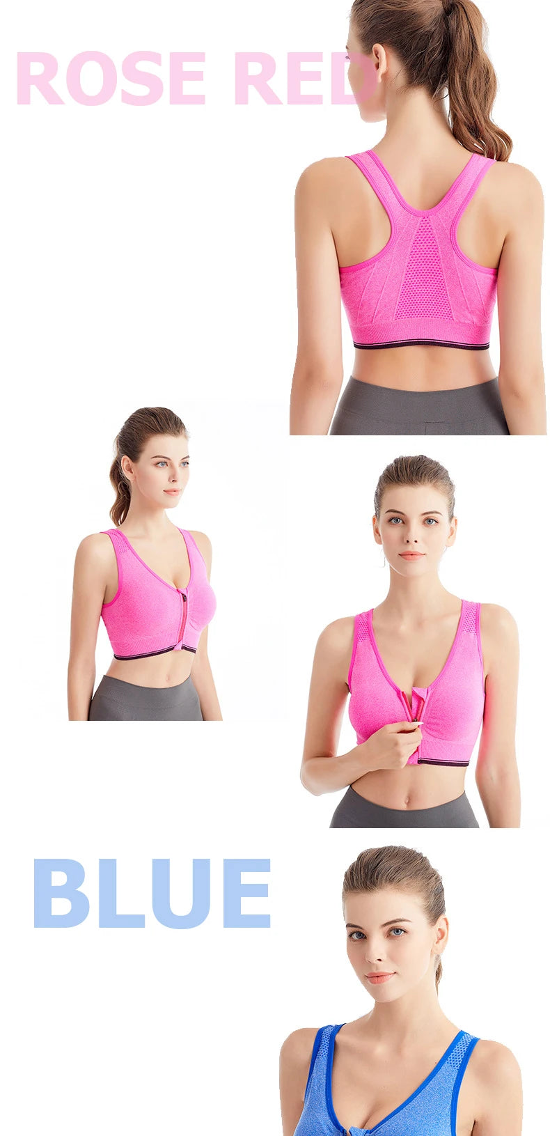 Running Fitness Sports Bra Front Zipper Women's Underwear Shockproof without Underwire Bralette Breathable Seamless Brassiere