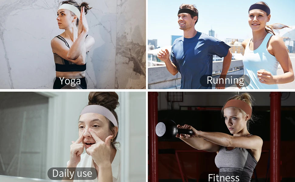 8-Pack Sports Headbands for Women - Elastic, Soft Fabric, Non-Slip Hair Bands for Daily Workouts, Yoga, Running, and Sports