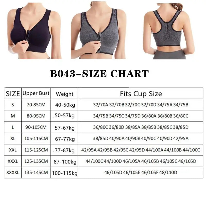 Running Fitness Sports Bra Front Zipper Women's Underwear Shockproof without Underwire Bralette Breathable Seamless Brassiere