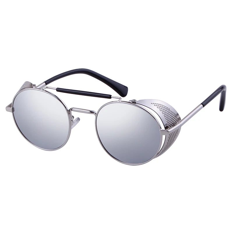 WHO CUTIE 2025 Round Steampunk Goggles Sunglasses Men Brand Designer Vintage Retro Circle Metal Iron Man Punk Sun Glasses OM143