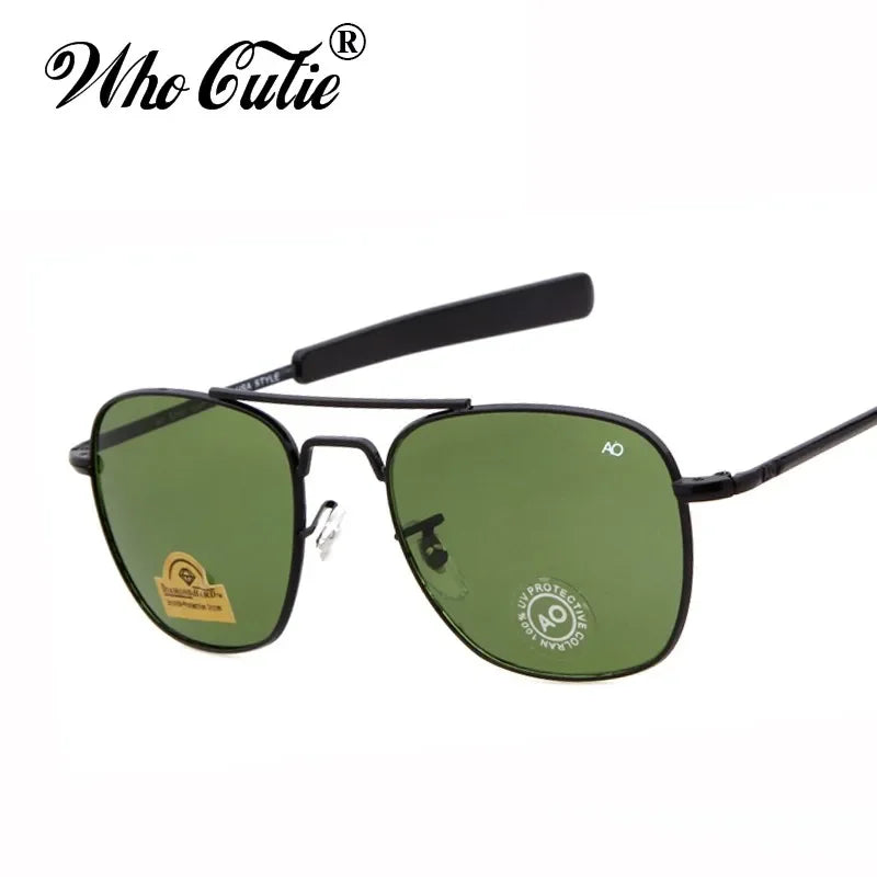 WHO CUTIE 2025 MILITARY Pilot Sunglasses Men Brand Design American Optical Lens AO Eyewear Square Army Sun Glasses Male UV400