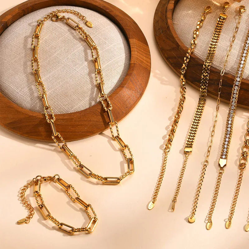 Women Stainless Steel Chain Bracelet,18K Gold Plated Adjustable Link Bracelet, Layered Jewelry