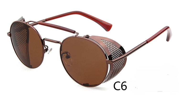 WHO CUTIE 2025 Round Steampunk Goggles Sunglasses Men Brand Designer Vintage Retro Circle Metal Iron Man Punk Sun Glasses OM143