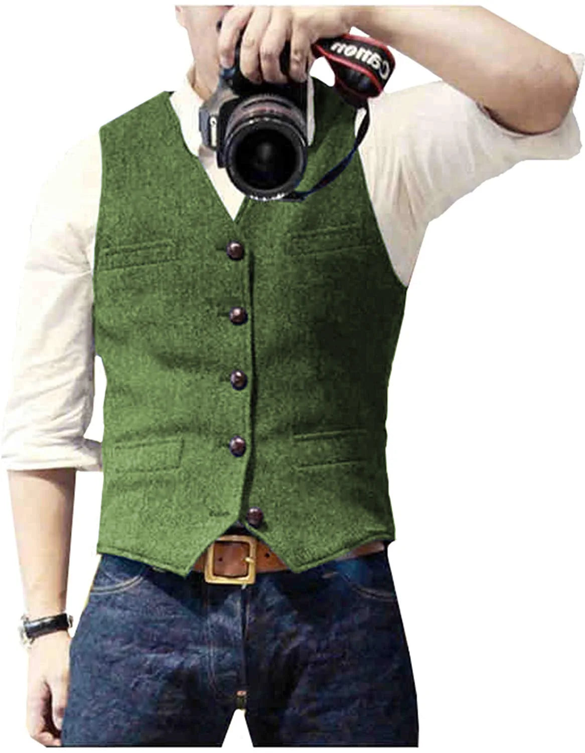 Men's Suit Vest V Neck Wool Herringbone Tweed Casual Waistcoat Formal Business Vest Groomman For Green/Black/Brown/Coffee