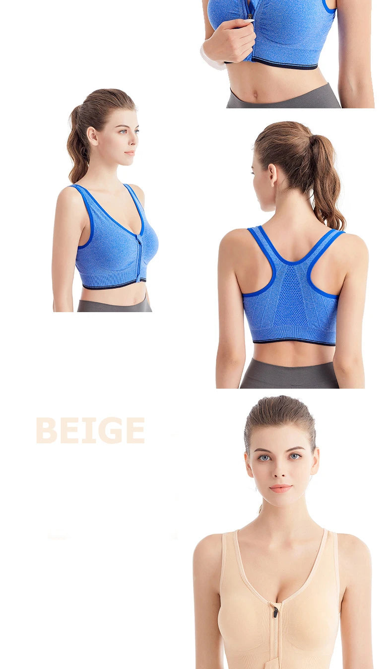 Running Fitness Sports Bra Front Zipper Women's Underwear Shockproof without Underwire Bralette Breathable Seamless Brassiere