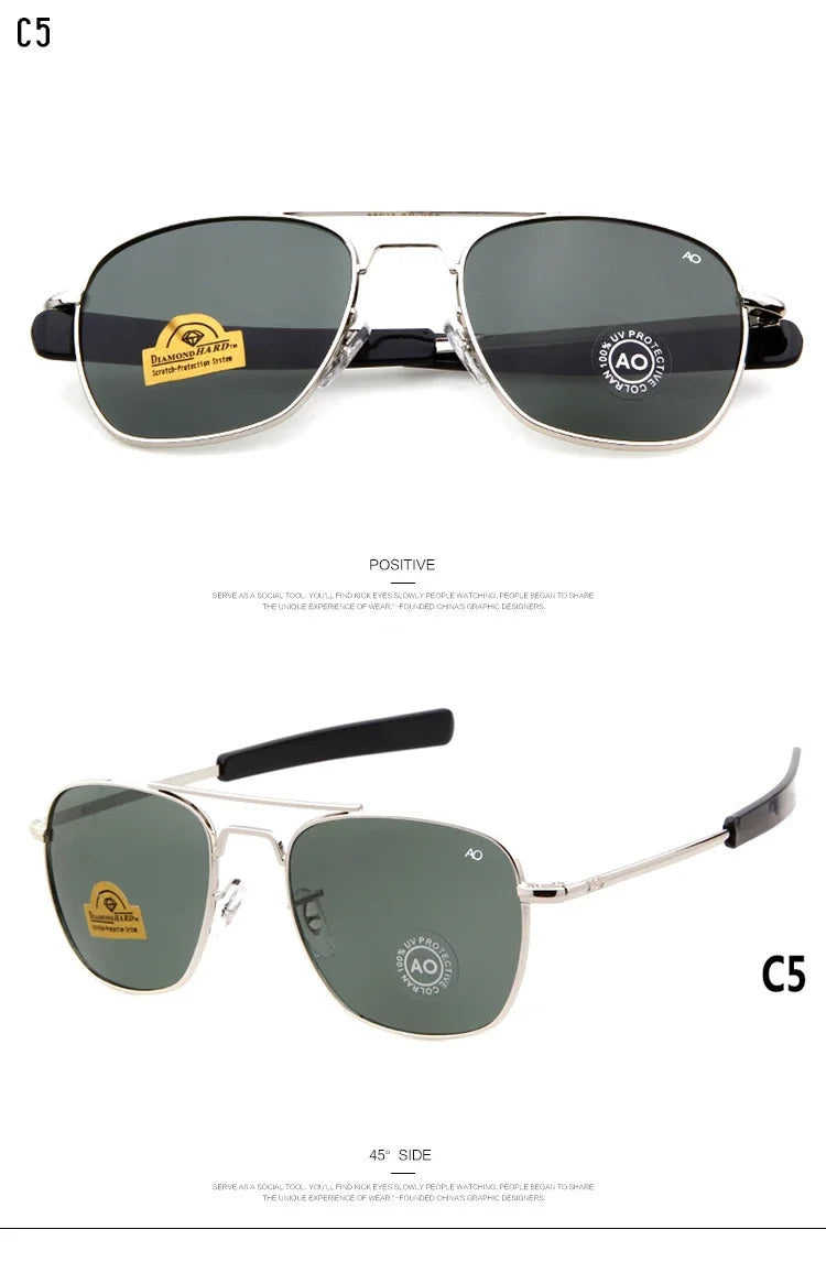 WHO CUTIE 2025 MILITARY Pilot Sunglasses Men Brand Design American Optical Lens AO Eyewear Square Army Sun Glasses Male UV400