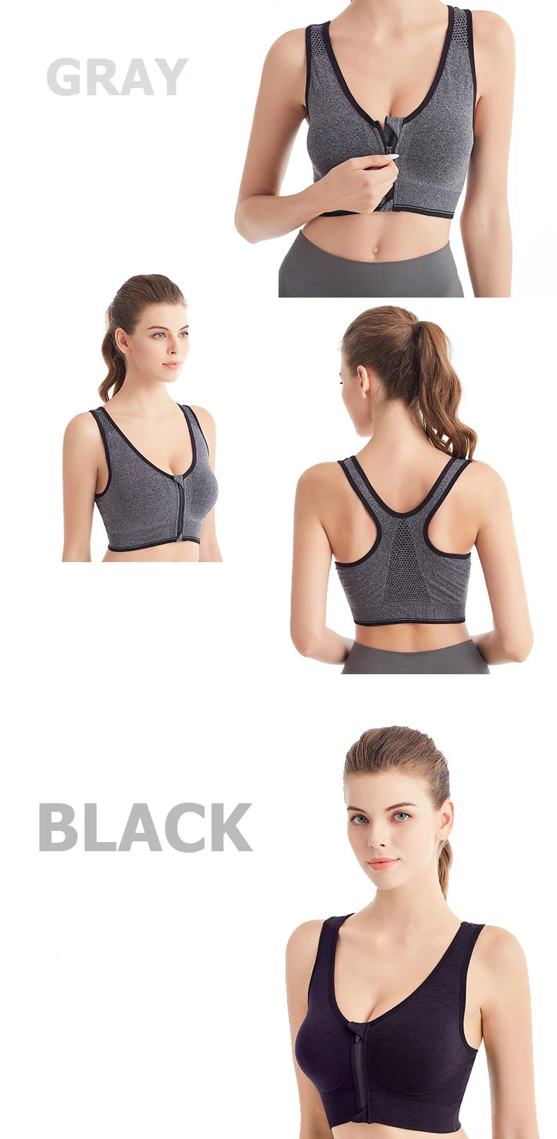 Running Fitness Sports Bra Front Zipper Women's Underwear Shockproof without Underwire Bralette Breathable Seamless Brassiere