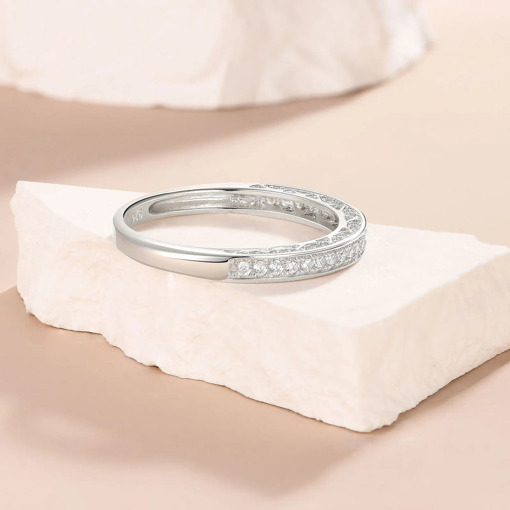 Newshe 925 Sterling Silver Straight Stackable Wedding Ring Engagement Band For Women Trendy Jewelry Size 5-12