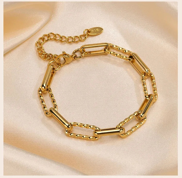 Women Stainless Steel Chain Bracelet,18K Gold Plated Adjustable Link Bracelet, Layered Jewelry