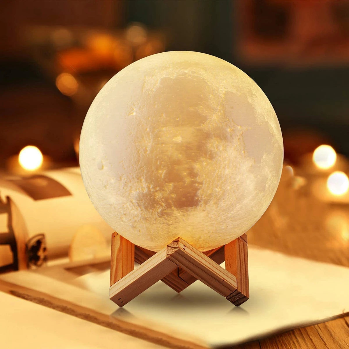 8cm Moon Lamp LED Night Light Battery Powered With Stand Starry Lamp Bedroom Decor Night Lights