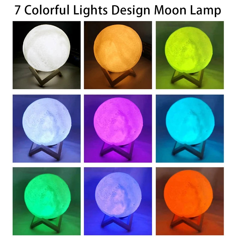 8cm Moon Lamp LED Night Light Battery Powered With Stand Starry Lamp Bedroom Decor Night Lights