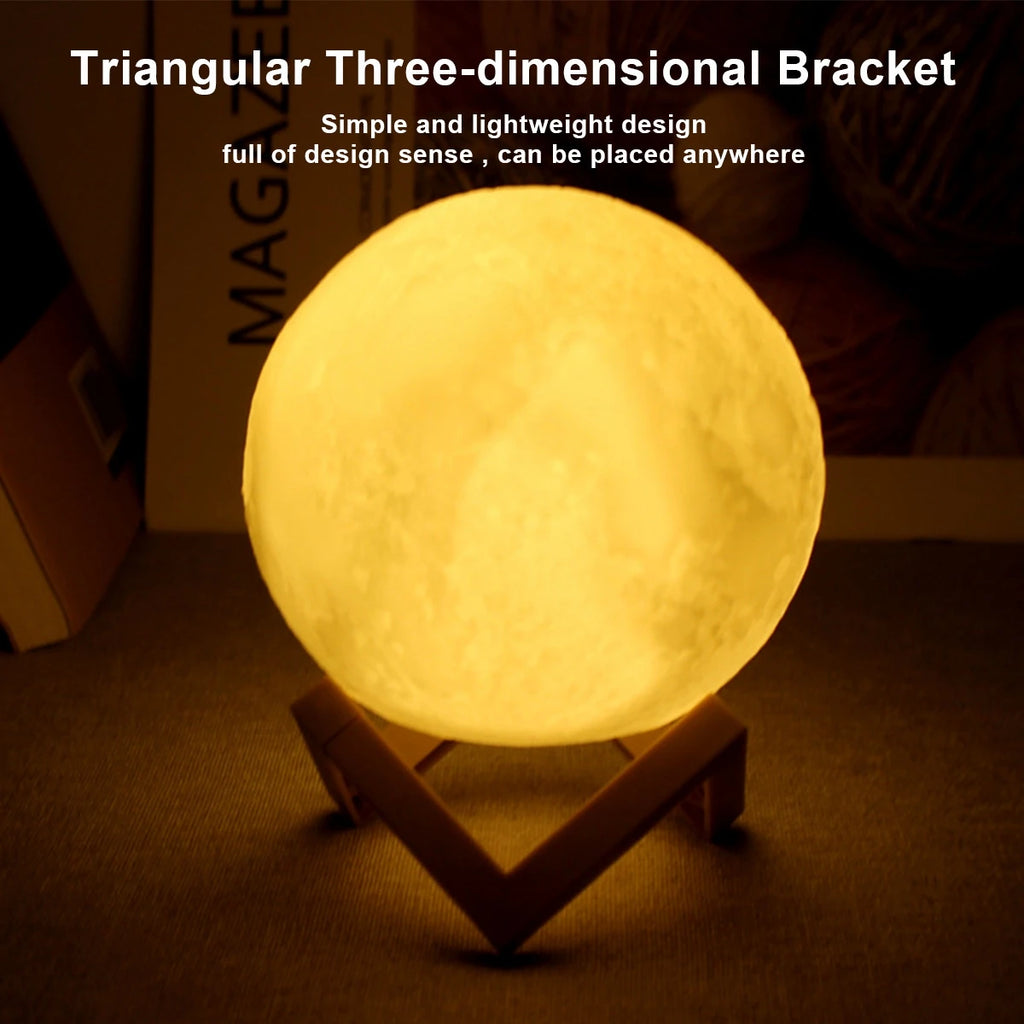 8cm Moon Lamp LED Night Light Battery Powered With Stand Starry Lamp Bedroom Decor Night Lights
