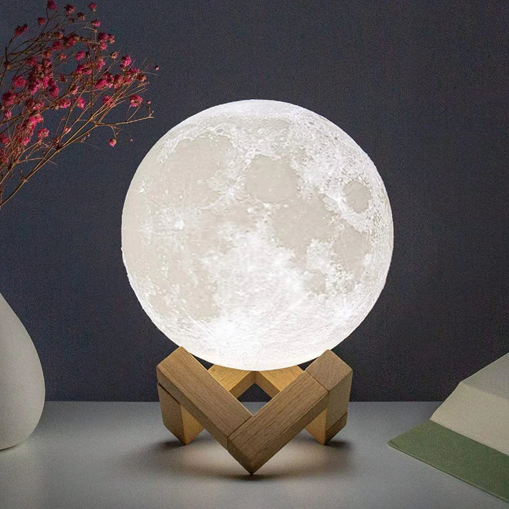 8cm Moon Lamp LED Night Light Battery Powered With Stand Starry Lamp Bedroom Decor Night Lights