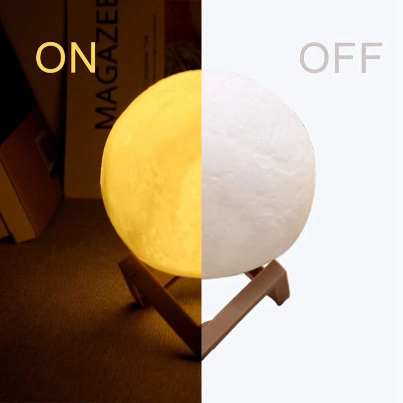 8cm Moon Lamp LED Night Light Battery Powered With Stand Starry Lamp Bedroom Decor Night Lights